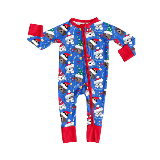 Preorder LR2600 Christmas Hat Puppy Red Zipper Long Sleeve Boys Romper 202508