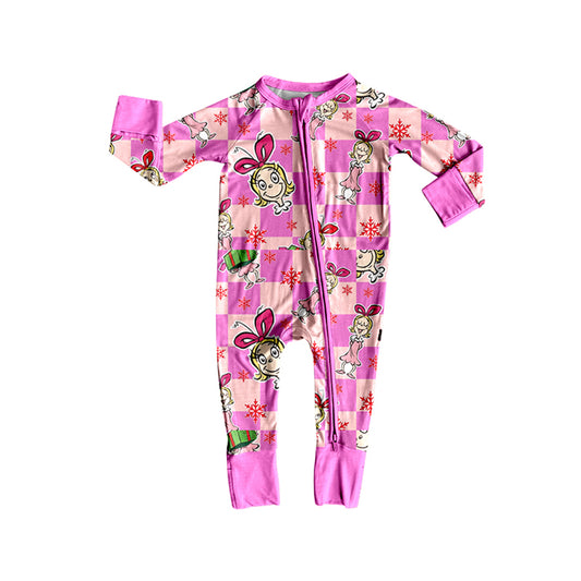 Preorder LR2611 Christmas Girls' Gifts Rose Red Zipper Long Sleeve Girls Romper 202508