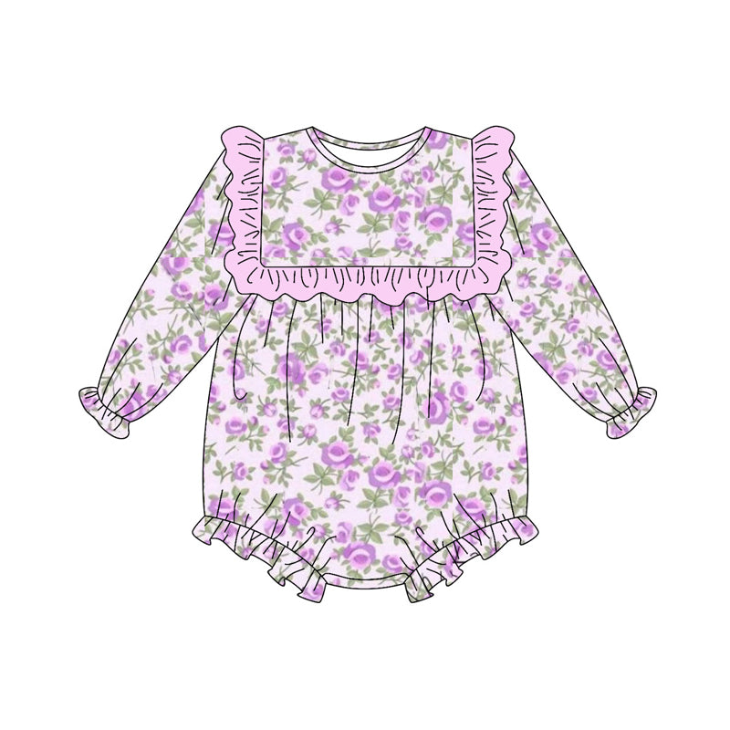 MOQ 8 Preorder LR2624 Flower Pink Purple Ruffle Long Sleeve Girls Bubble Romper 202509