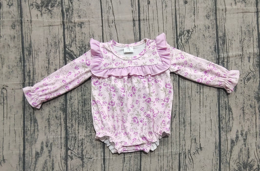 NO MOQ Preorder LR2624 Flower Pink Purple Ruffle Long Sleeve Girls Bubble Romper 202511