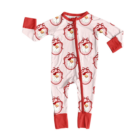 MOQ 8 Preorder LR2626 Christmas Santa Claus Stripe Red Zipper Long Sleeve Girls Romper 202509
