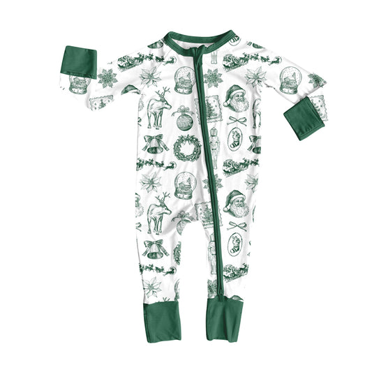 MOQ 8 Preorder LR2627 Christmas Nutcracker Green Zipper Long Sleeve Girls Romper 202509