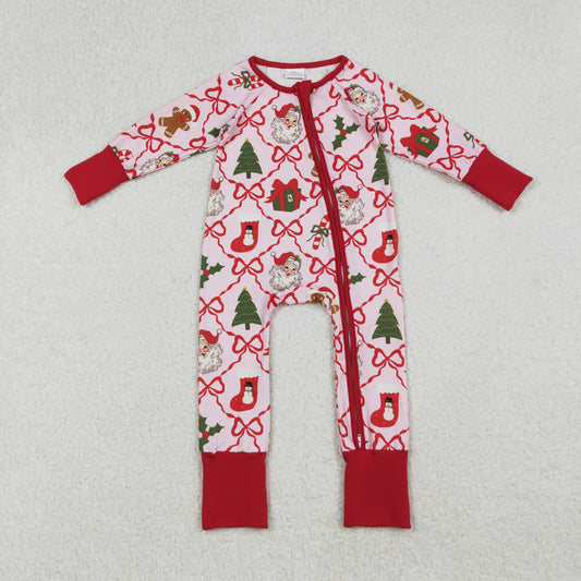 LR2632 Christmas Bows Gifts Red Zipper Long Sleeve Girls Romper 202509 RTS