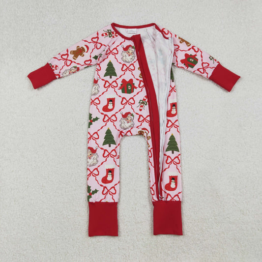 LR2632 Christmas Bows Gifts Red Zipper Long Sleeve Girls Romper 202509 RTS