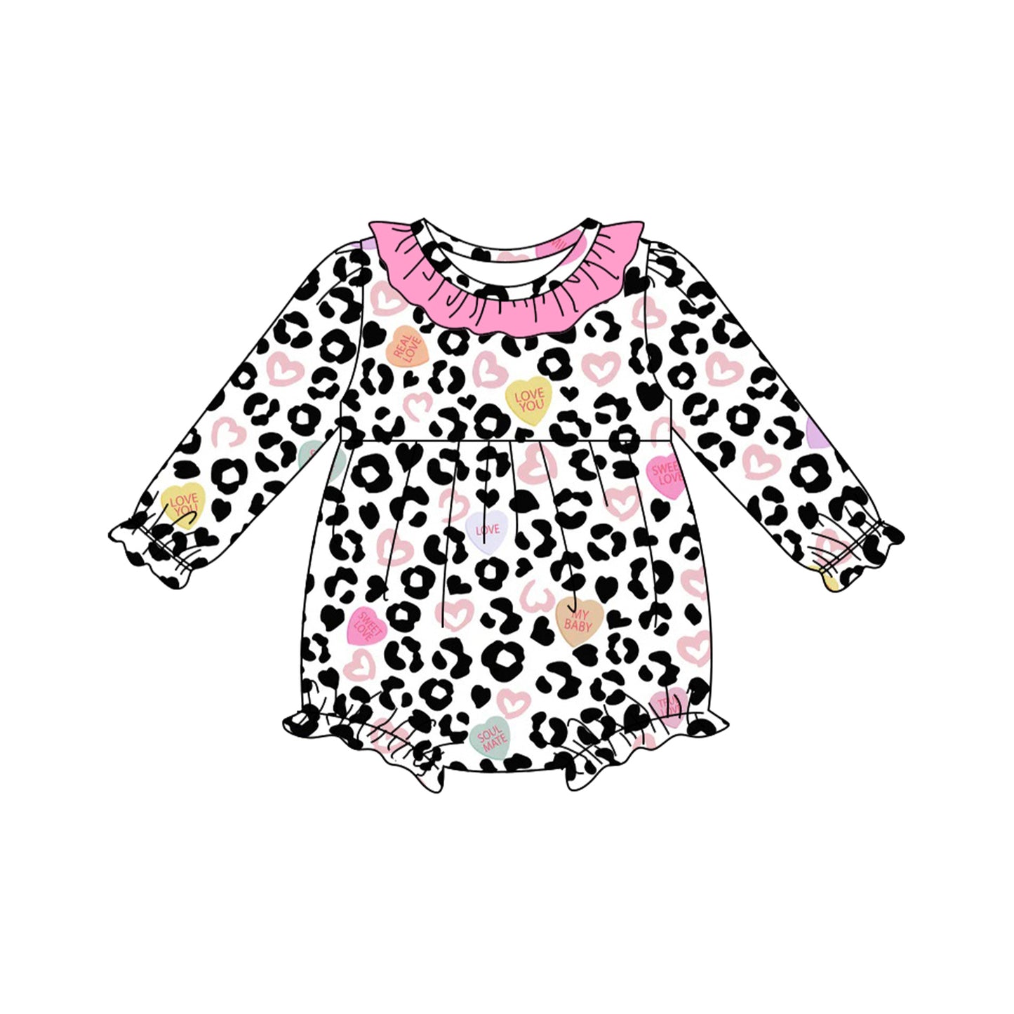 MOQ 8 Preorder LR2638 Valentine's Day Leopard Love Long Sleeve Girls Bubble Romper 202509