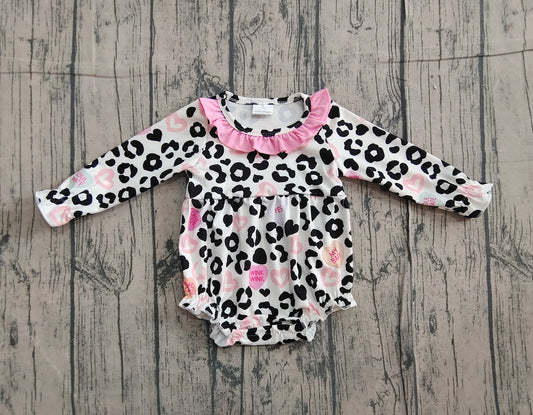 NO MOQ Preorder LR2638 Valentine's Day Leopard Love Long Sleeve Girls Bubble Romper 202511