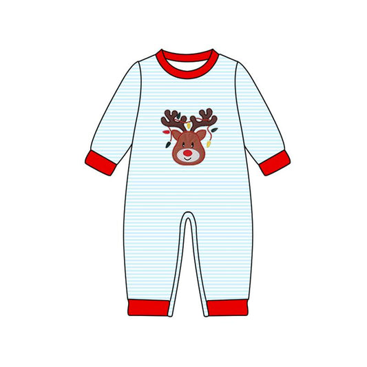 MOQ 8 Preorder LR2640 Christmas Deer Stripe Long Sleeve Boys Romper 202509 Sibling