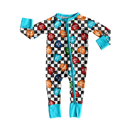 MOQ 8 Preorder LR2657 Valentine's Day Love Plaid Zipper Long Sleeve Boys Romper 202509
