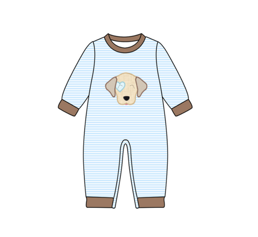 MOQ 8 Preorder LR2659 Valentine's Day Cute Puppy Stripe Long Sleeve Boys Romper 202509 Sibling