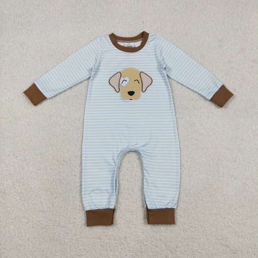 LR2659 Embroidered Valentine's Day Cute Puppy Stripe Long Sleeve Boys Romper 202512 RTS Sibling
