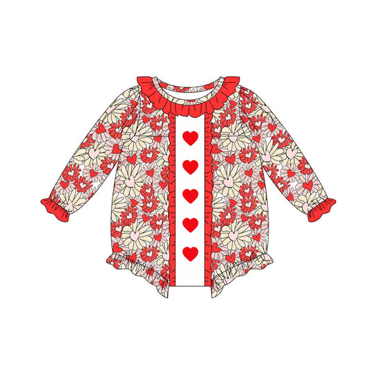 MOQ 8 Preorder LR2665 Valentine's Day Love Flower Red Ruffle Long Sleeve Girls Bubble Romper 202509