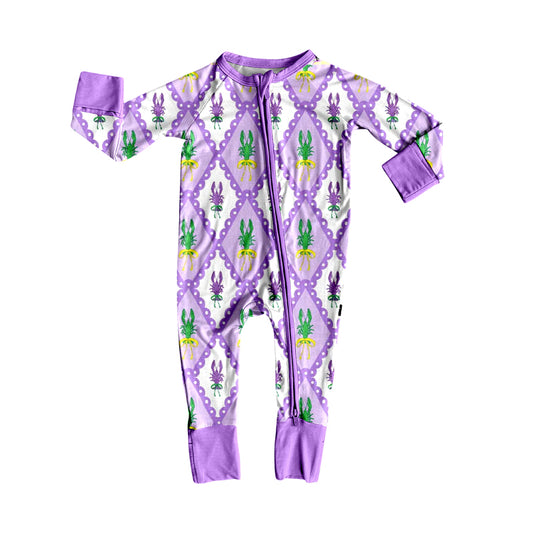 MOQ 8 Preorder LR2667 Crayfish Plaid Purple Zipper Long Sleeve Girls Romper 202509