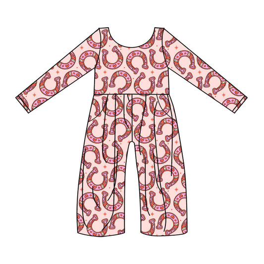 MOQ 8 Preorder LR2684 Valentine's Day Love Heart Saddle Pink Long Sleeve Girls Overalls Jumpsuits 202509