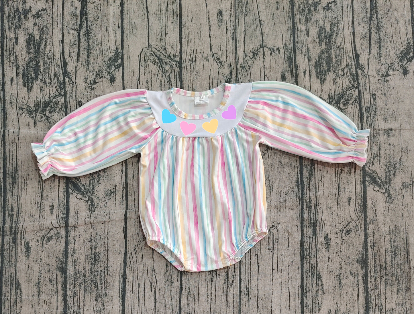 NO MOQ Preorder LR2695 Embroidered Valentine's Day Colored Stripe Love Long Sleeve Girls Bubble Romper 202510