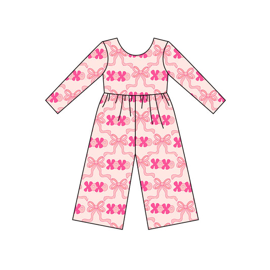 MOQ 8 preorder LR2700 Valentine’s Day Bows Love Pink Long Sleeve Girls Overalls Jumpsuit 202509