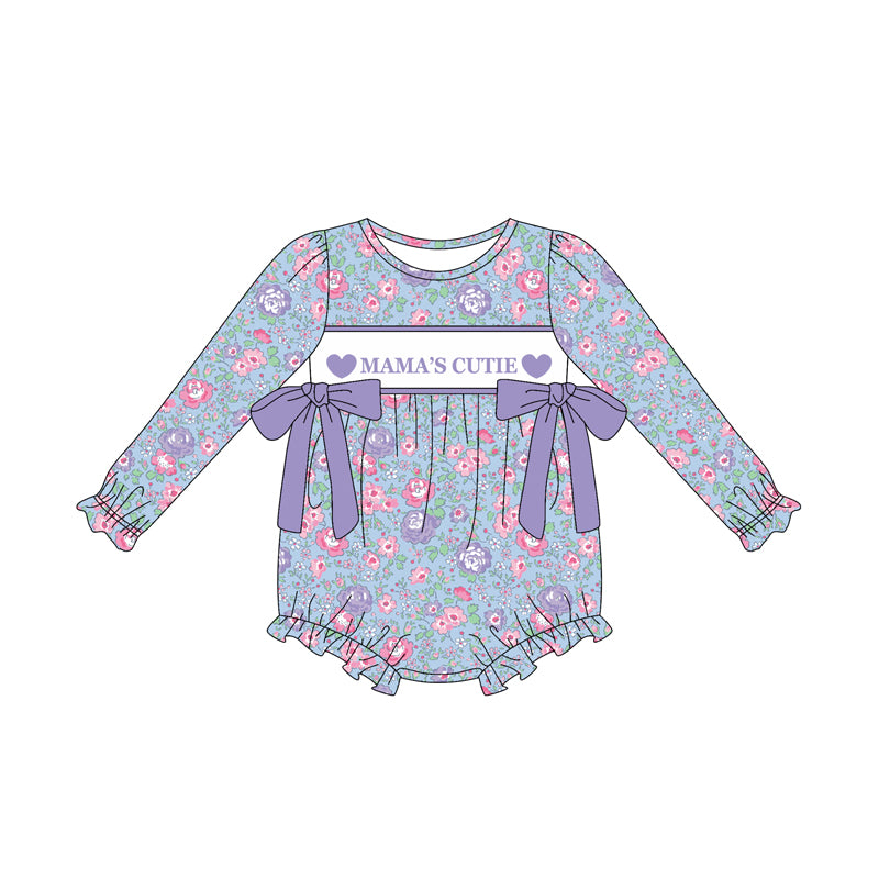 MOQ 8 Preorder LR2702 Mama's Cutie Bows Floral Long Sleeve Girls Bubble Romper 202509