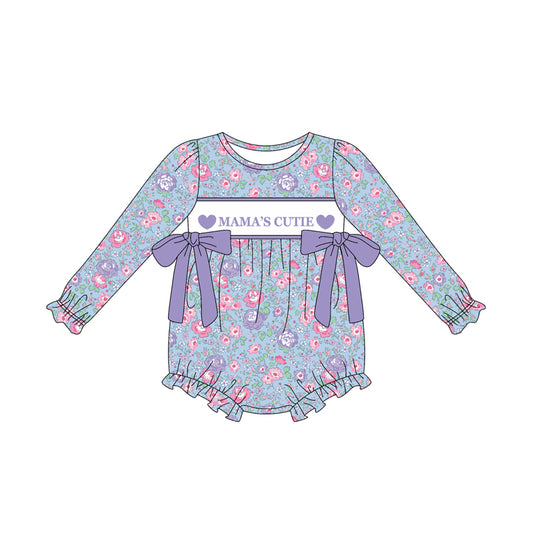 MOQ 8 Preorder LR2702 Mama's Cutie Bows Floral Long Sleeve Girls Bubble Romper 202509