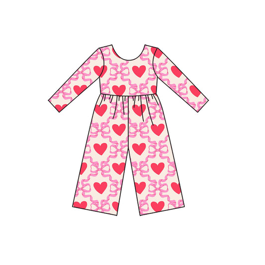 MOQ 8 preorder LR2710 Valentine’s Day Love Bows Long Sleeve Girls Overalls Jumpsuit 202509