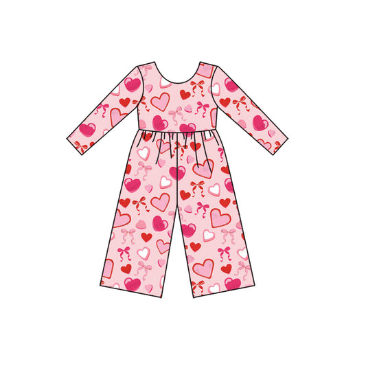 MOQ 8 preorder LR2712 Valentine’s Day Love Bows Long Sleeve Girls Overalls Jumpsuit 202509