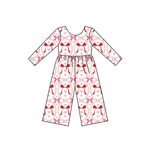MOQ 8 preorder LR2713 Valentine’s Day Love Bows Flower Long Sleeve Girls Overalls Jumpsuit 202509