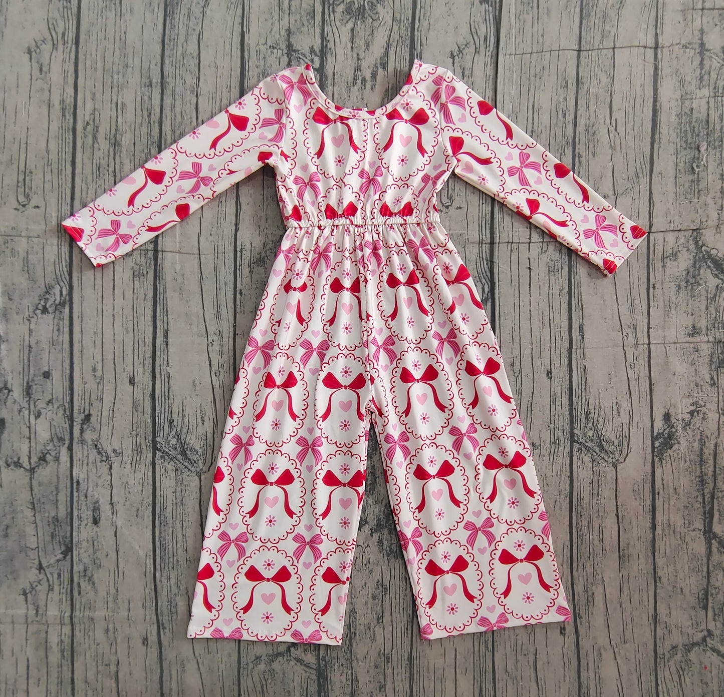 NO MOQ preorder LR2713 Valentine’s Day Love Bows Flower Long Sleeve Girls Overalls Jumpsuit 202511