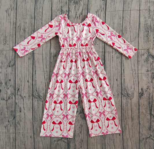 NO MOQ preorder LR2713 Valentine’s Day Love Bows Flower Long Sleeve Girls Overalls Jumpsuit 202511