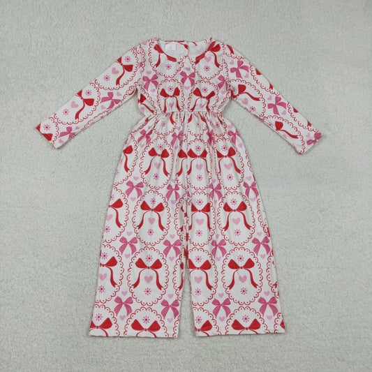 LR2713 Valentine’s Day Love Bows Flower Long Sleeve Girls Overalls Jumpsuit 202512 RTS