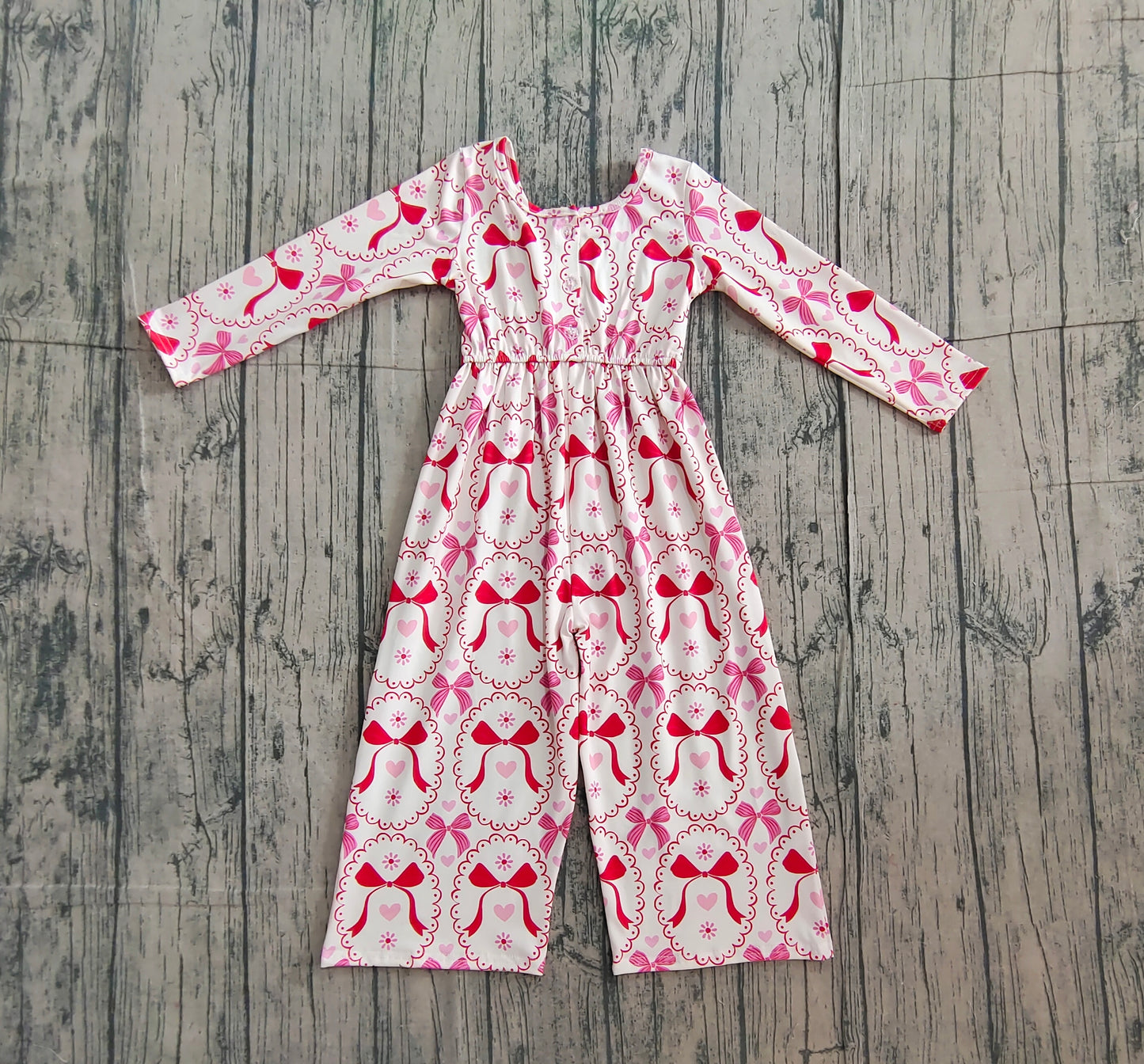 NO MOQ preorder LR2713 Valentine’s Day Love Bows Flower Long Sleeve Girls Overalls Jumpsuit 202511