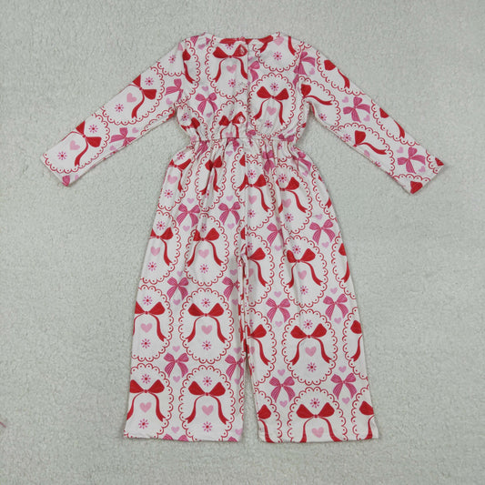 LR2713 Valentine’s Day Love Bows Flower Long Sleeve Girls Overalls Jumpsuit 202512 RTS