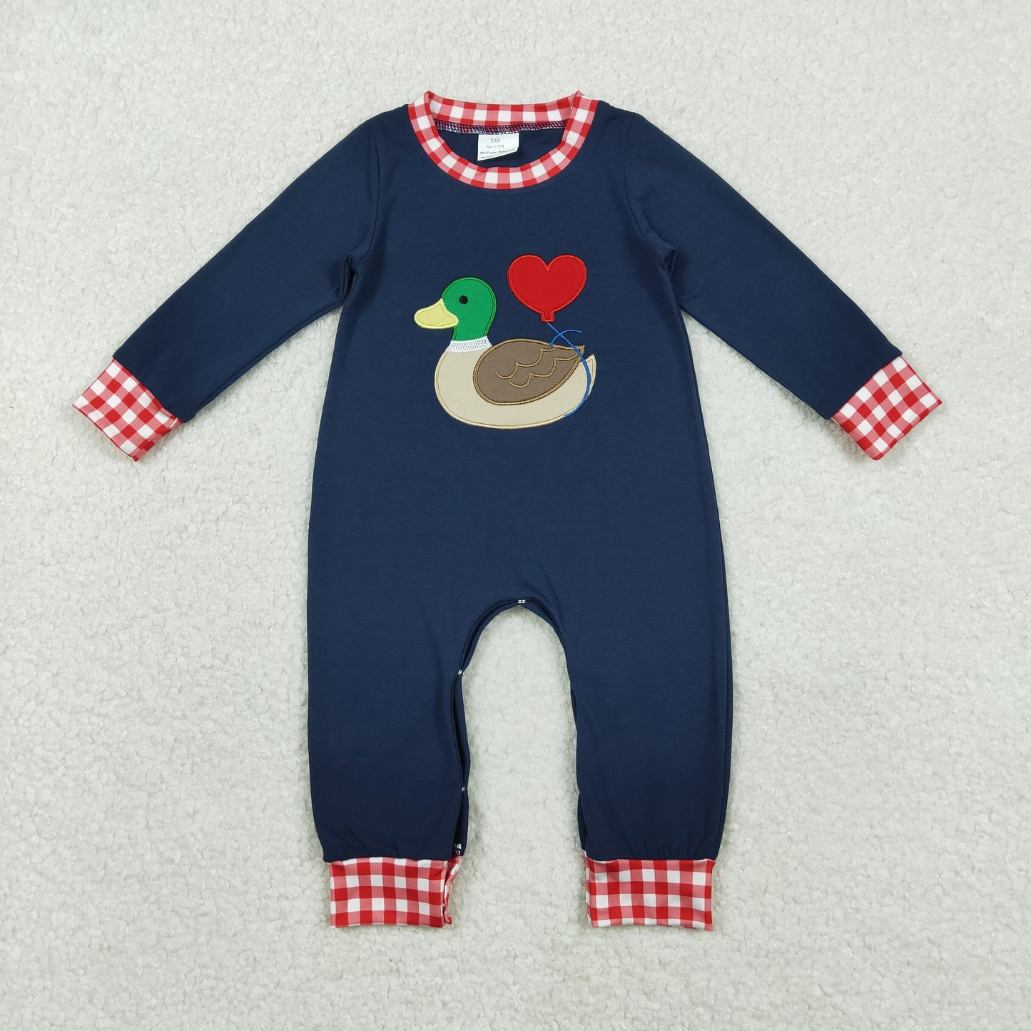 Sibling Matching Clothes Embroidered Valentine’s Day Duck Love Navy Long Sleeve Baby Wear 202511 RTS