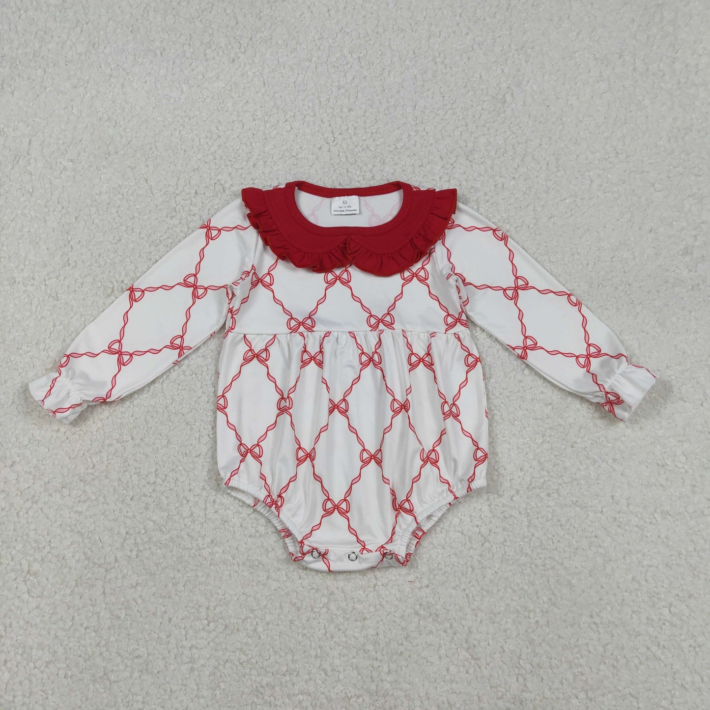 LR2725 Red Ruffle Doll Collar Bows Long Sleeve Girls Bubble Romper 202512 RTS