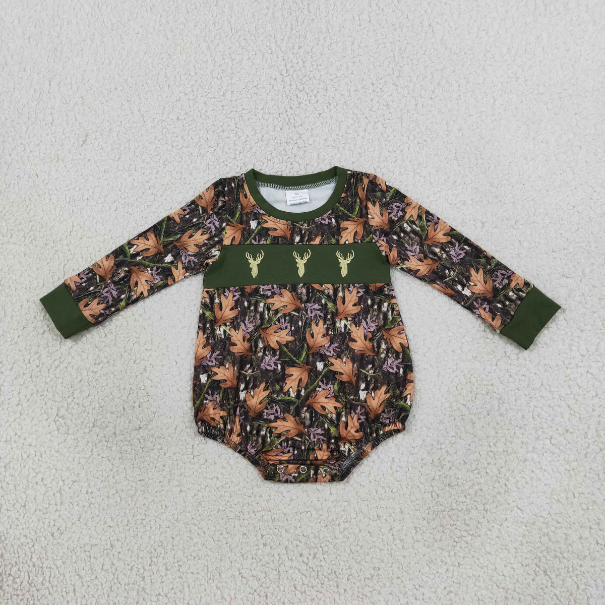LR2729 Embroidery Hunting Elk Army Green Baby Boys Romper