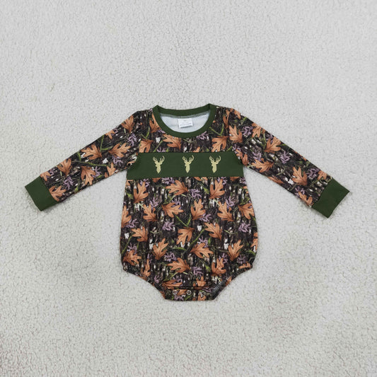 LR2729 Embroidery Hunting Elk Army Green Baby Boys Romper