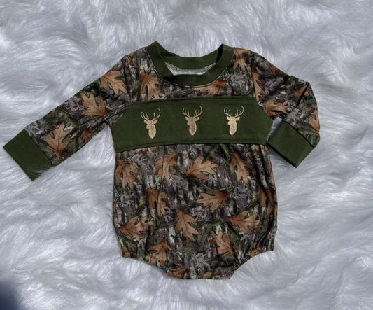 MOQ 8 Preorder LR2729 Cowboy Deer Hunting Camouflage Long Sleeve Boys Bubble Romper 202509