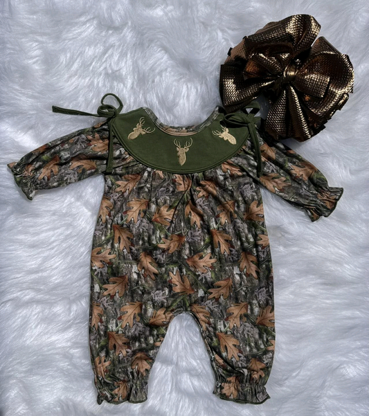 MOQ 8 Preorder LR2730 Cowgirl Deer Hunting Camouflage Long Sleeve Girls Romper 202509