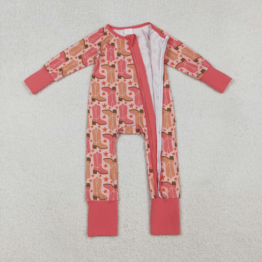 LR2733 Boots Star Orange Zipper Long Sleeve Girls Romper 202510 RTS