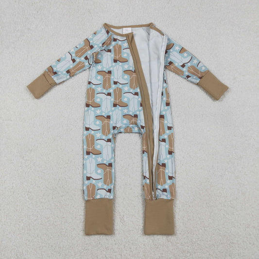 LR2734 Boots Star Khaki Zipper Long Sleeve Boys Romper 202510 RTS