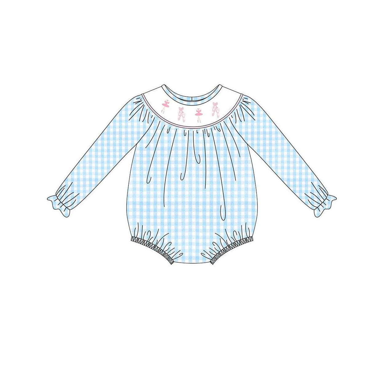 MOQ 8 Preorder LR2741 Ballet Shoes Blue and White Plaid Long-Sleeved Girls Bubble Romper 202509