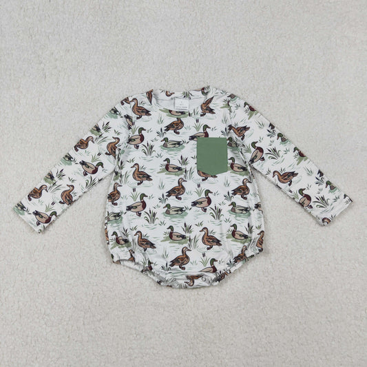LR2762 Duck Hunting Green Pocket Long-Sleeved Boys Bubble Romper 202510 RTS