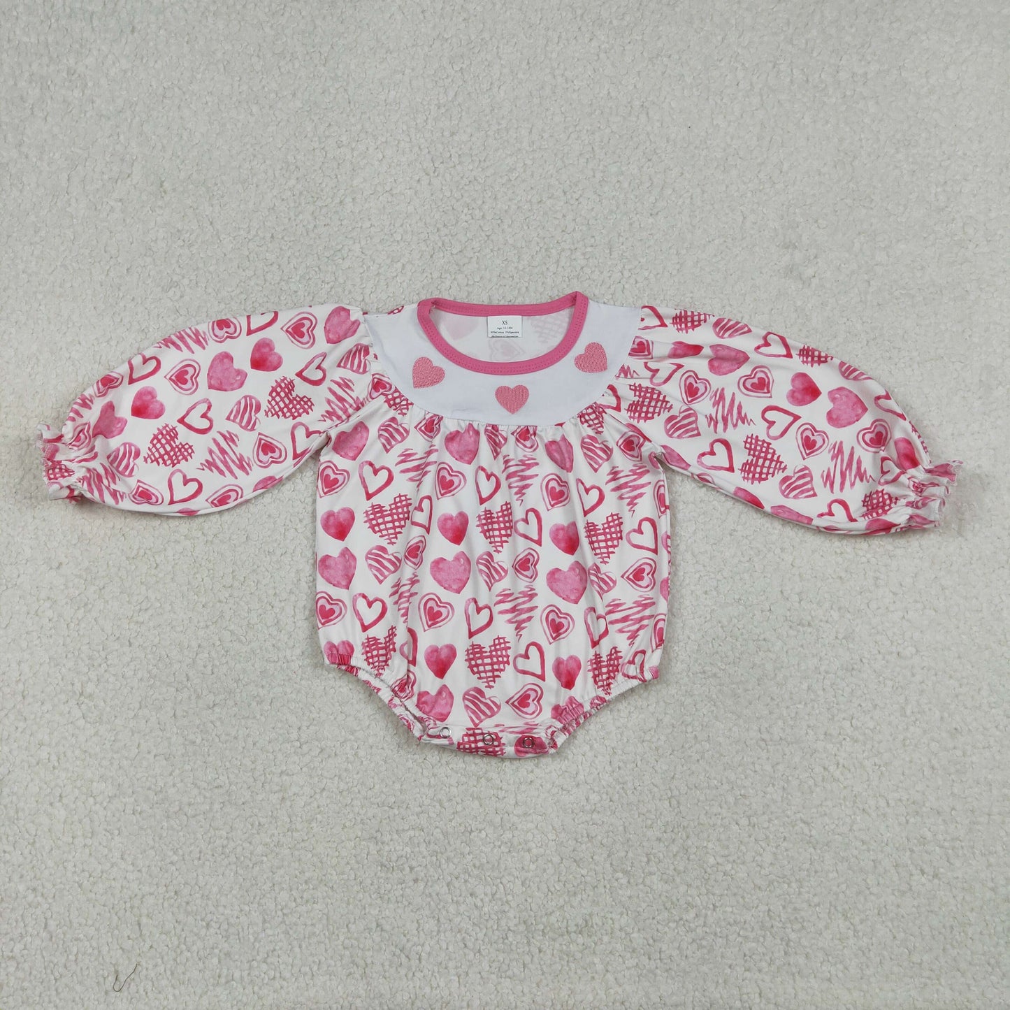 LR2767 Embroidered Valentine's Day Love Pink White Long-Sleeved Girls Bubble Romper 202512 RTS