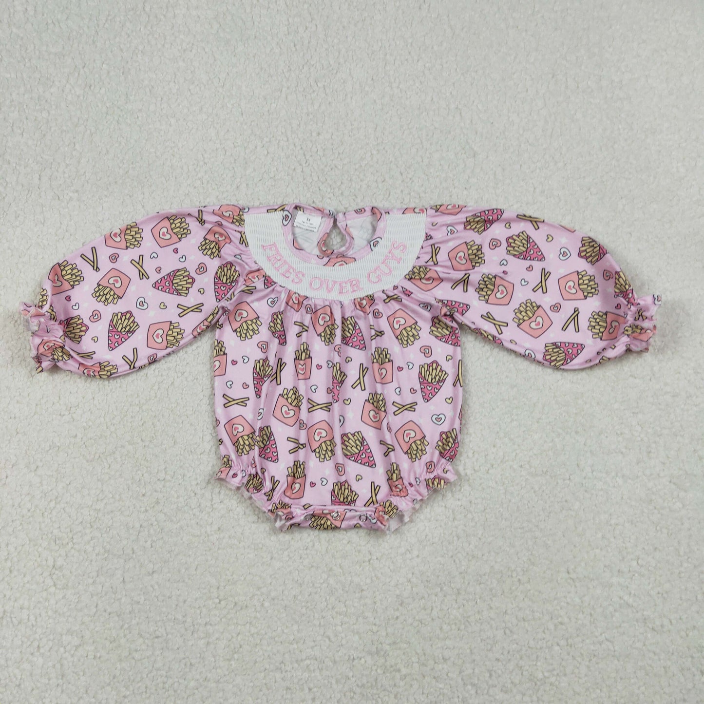 LR2768 Smocked Fries Over Guys Pink Long-Sleeved Girls Bubble Romper 202512 RTS