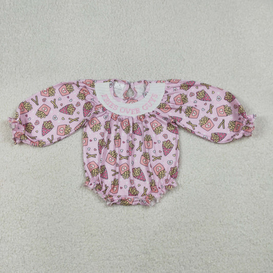 LR2768 Smocked Fries Over Guys Pink Long-Sleeved Girls Bubble Romper 202512 RTS