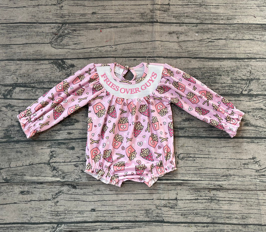 NO MOQ Preorder LR2768 Smocked Fries Over Guys Pink Long-Sleeved Girls Bubble Romper 202511