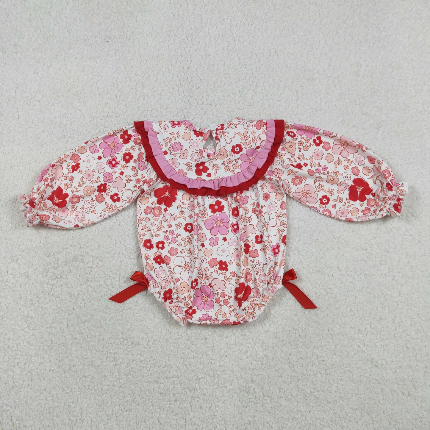 LR2769 Smocked Valentine's Day Jesus Love Me Red Pink Ruffle Long-Sleeved Girls Bubble Romper 202512 RTS