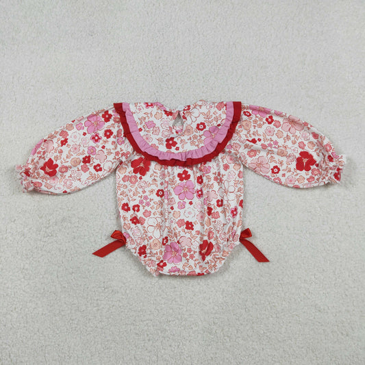 LR2769 Smocked Valentine's Day Jesus Love Me Red Pink Ruffle Long-Sleeved Girls Bubble Romper 202512 RTS