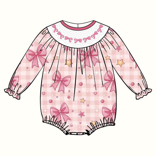 MOQ 8 Preorder LR2771 Valentine's Day Bubbles Bows Star Pink Long-Sleeved Girls Bubble Romper 202510