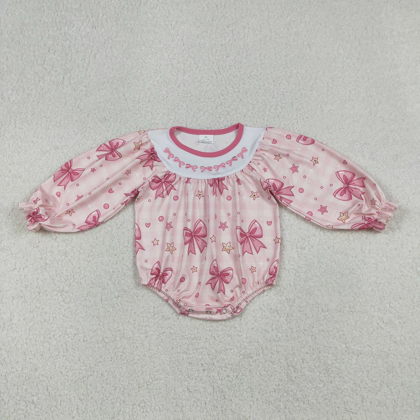 LR2771 Embroidered Valentine's Day Bubbles Bows Star Pink Long-Sleeved Girls Bubble Romper 202512 RTS