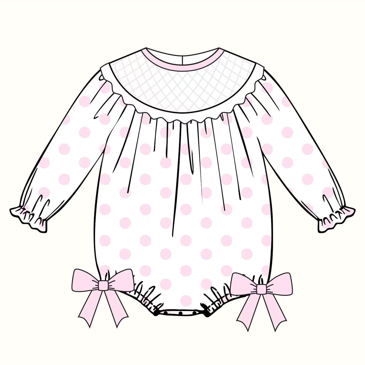 MOQ 8 Preorder LR2772 Valentine's Day Pink Dots Bows Long-Sleeved Girls Bubble Romper 202510