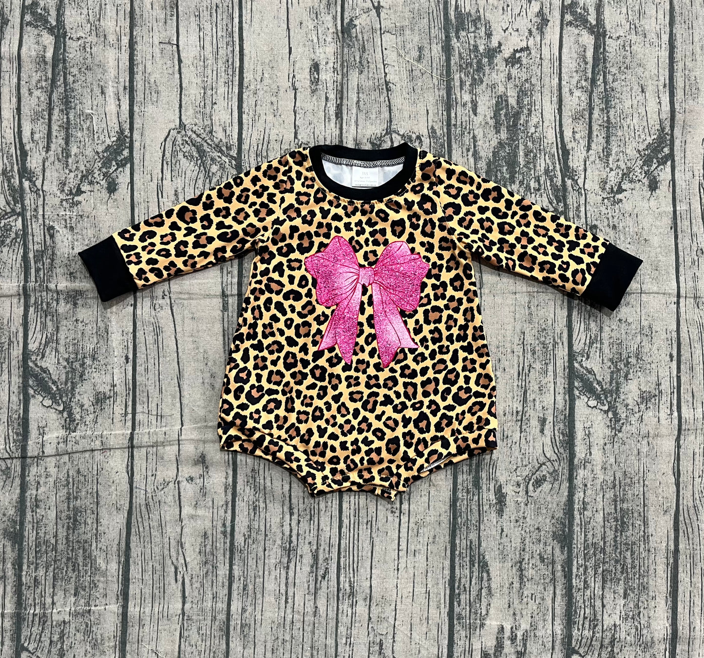 MOQ 5 Preorder LR2775 Pink Bow Leopard Long-Sleeved Girls Bubble Romper 202510