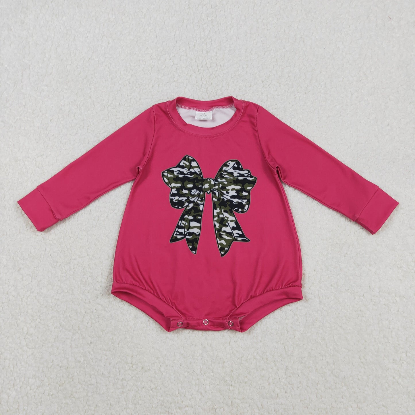 LR2776 Camouflage Bow Rose Red Long-Sleeved Girls Bubble Romper 202511 RTS